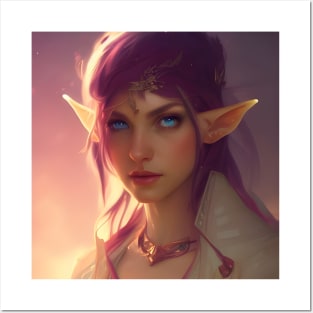 Cute Fantasy Female Elf Purple Artwork Posters and Art